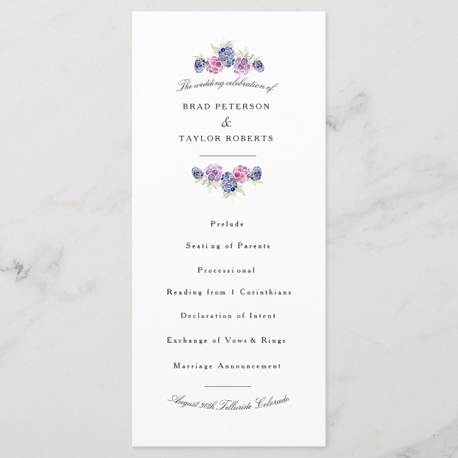 Blackberry Watercolor Wedding Program (Front)