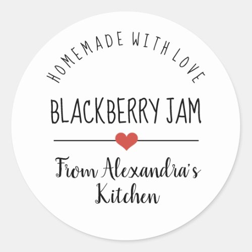 Blackberry white homemade with love classic round sticker