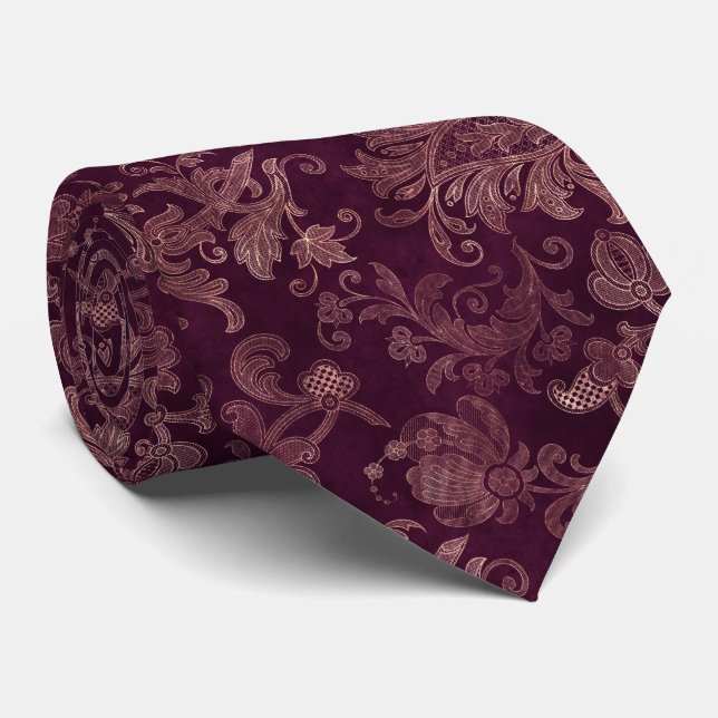 Blackberry Wine Pattern  Neck Tie (Rolled)