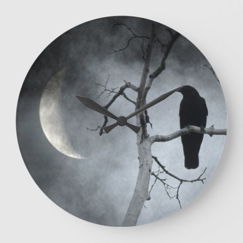 Blackbird And The Crescent Moon Large Clock