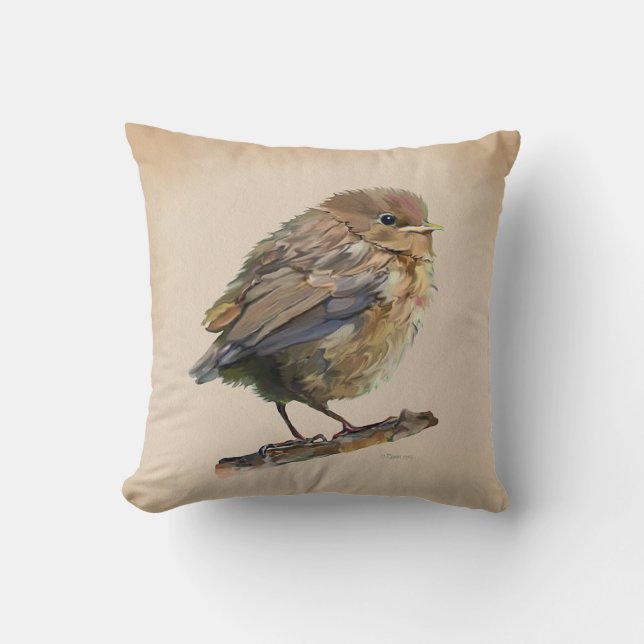 Blackbird Fledgling Throw Pillow (Front)