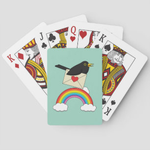 Blackbird Flying Above the Rainbow with Letter Poker Cards