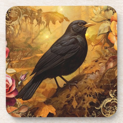 Blackbird in Autumn Beverage Coaster