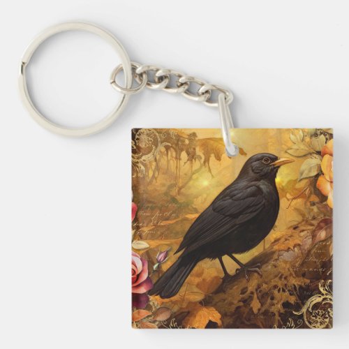 Blackbird in Autumn Keychain