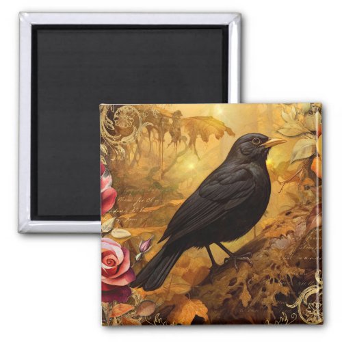 Blackbird in Autumn Magnet