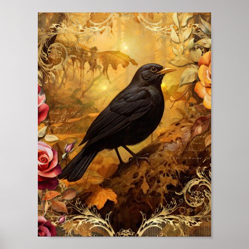 Blackbird in Autumn Poster