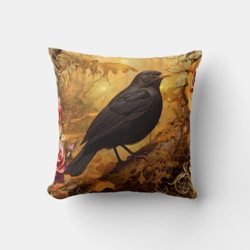 Blackbird in Autumn Throw Pillow