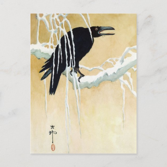 Blackbird in Snow, Ikeda Koson Postcard (Front)