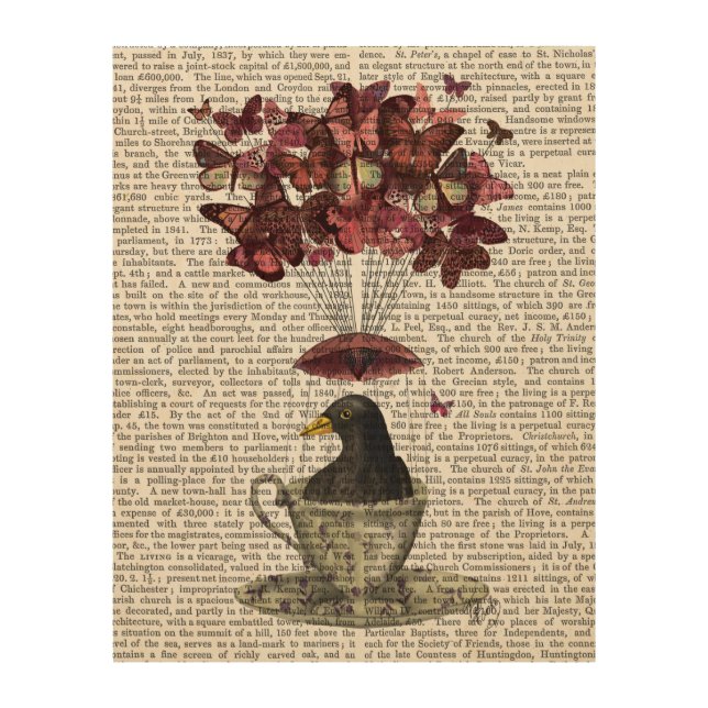 Blackbird In Teacup Wood Wall Art (Front)