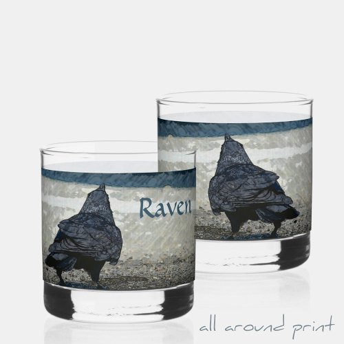 Blackbird Raven in Shades of Gray and Black Whiskey Glass