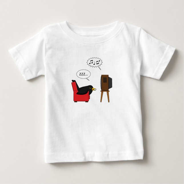 Blackbird Sleeping in Front of the TV Comic Baby T-Shirt (Front)