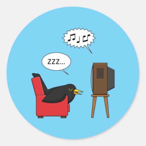 Blackbird Sleeping in Front of the TV Comic Classic Round Sticker