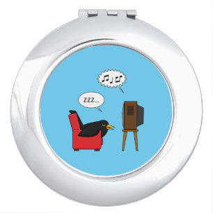 Blackbird Sleeping in Front of the TV Comic Compact Mirror