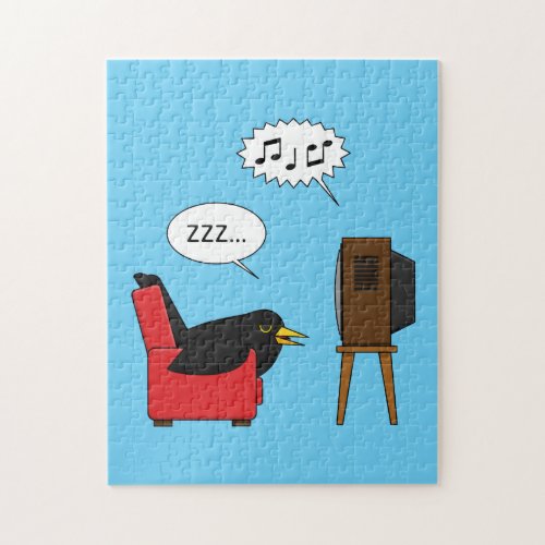 Blackbird Sleeping in Front of the TV Comic Jigsaw Puzzle