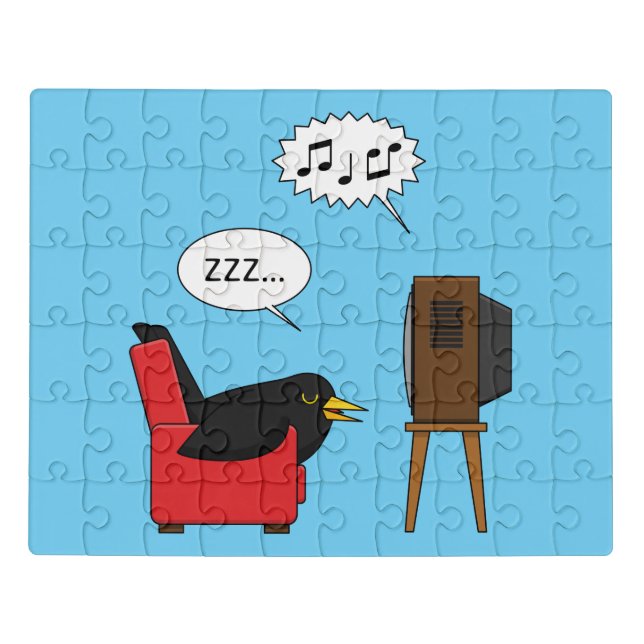 Blackbird Sleeping in Front of the TV Comic Jigsaw Puzzle (Puzzle Horizontal)