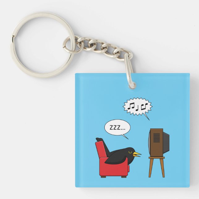 Blackbird Sleeping in Front of the TV Comic Keychain (Front)
