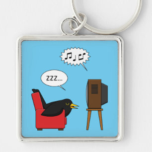 Blackbird Sleeping in Front of the TV Comic Keychain