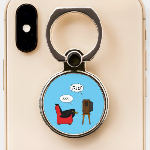 Blackbird Sleeping in Front of the TV Comic Phone Ring Stand