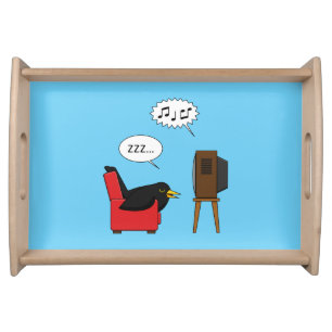 Blackbird Sleeping in Front of the TV Comic Serving Tray