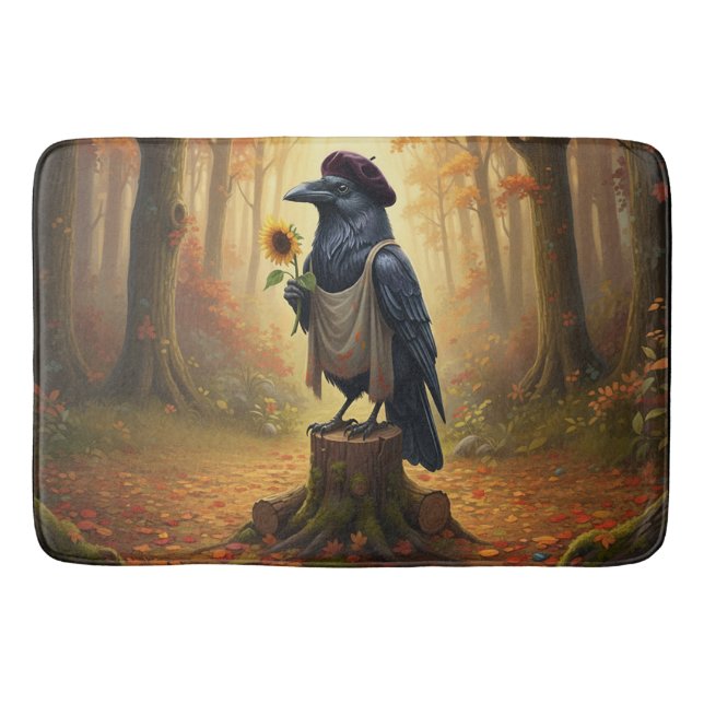 Blackbird The Artful Corvid Raven Bath Mat (Front)