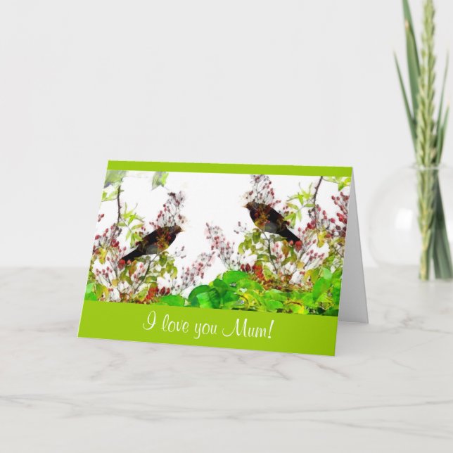 Blackbirds and Rosehips Mother's Day Card (Front)