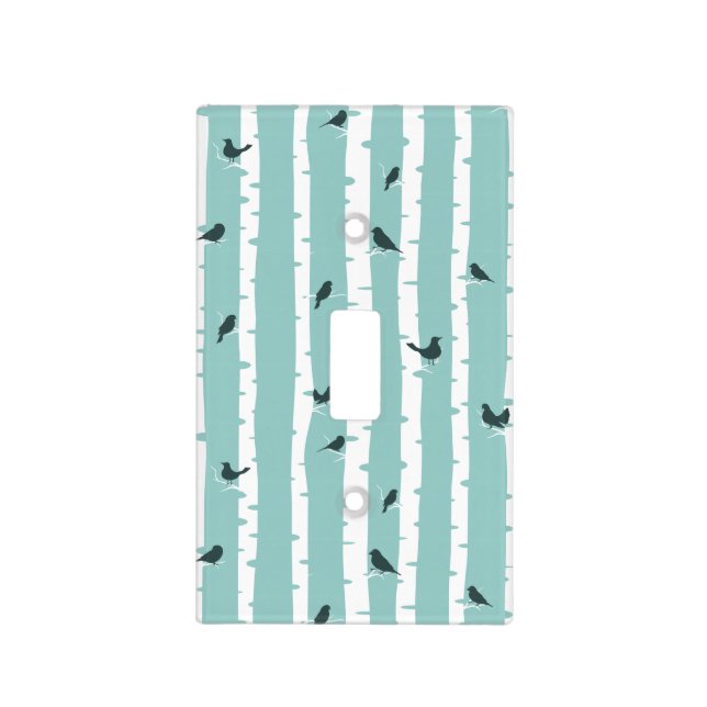 Blackbirds on White Birch Tree Design Light Switch Cover (Front)