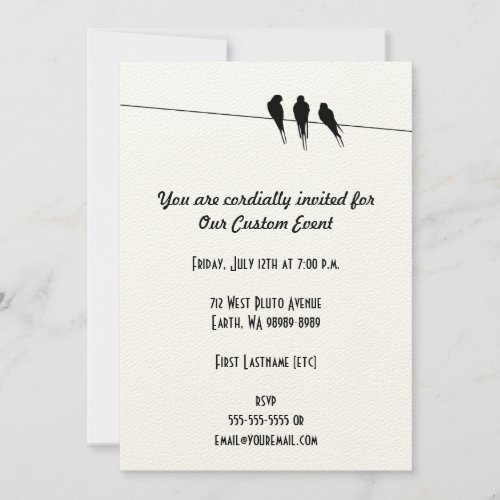 Blackbirds Silhouette on Wire Custom Invitation