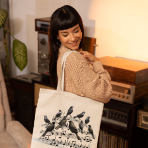 blackbirds sitting on a musical composition 3d tote bag