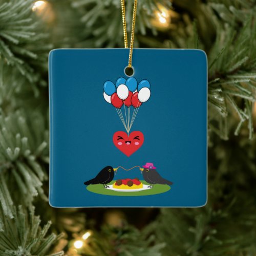 Blackbird's Spaghetti Meatballs Valentine's Date Ceramic Ornament