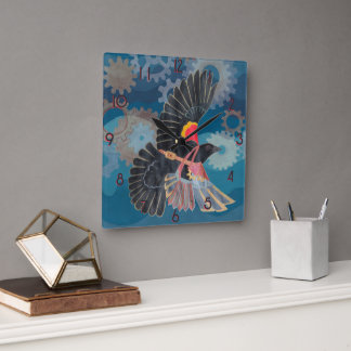 Blackbird's Time to Arise Square Wall Clock