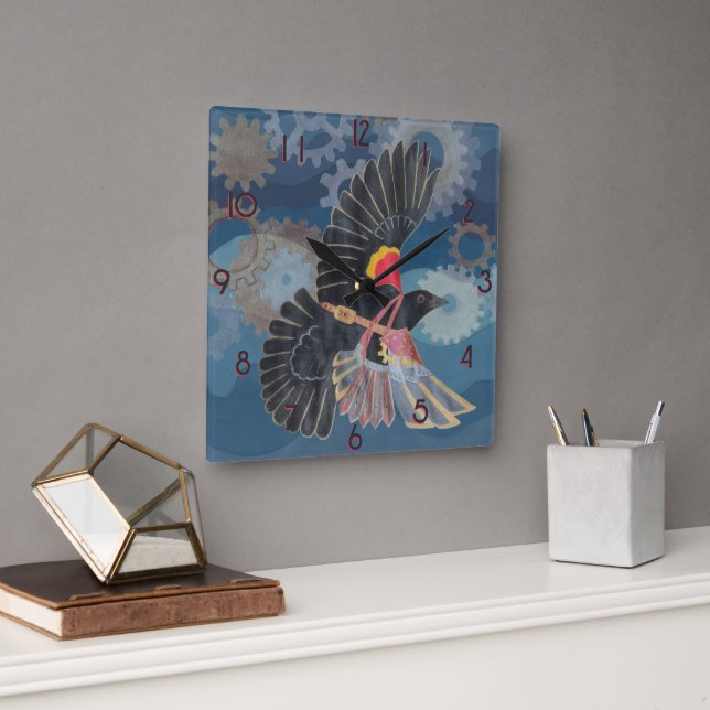 Blackbird's Time to Arise Square Wall Clock (Office)