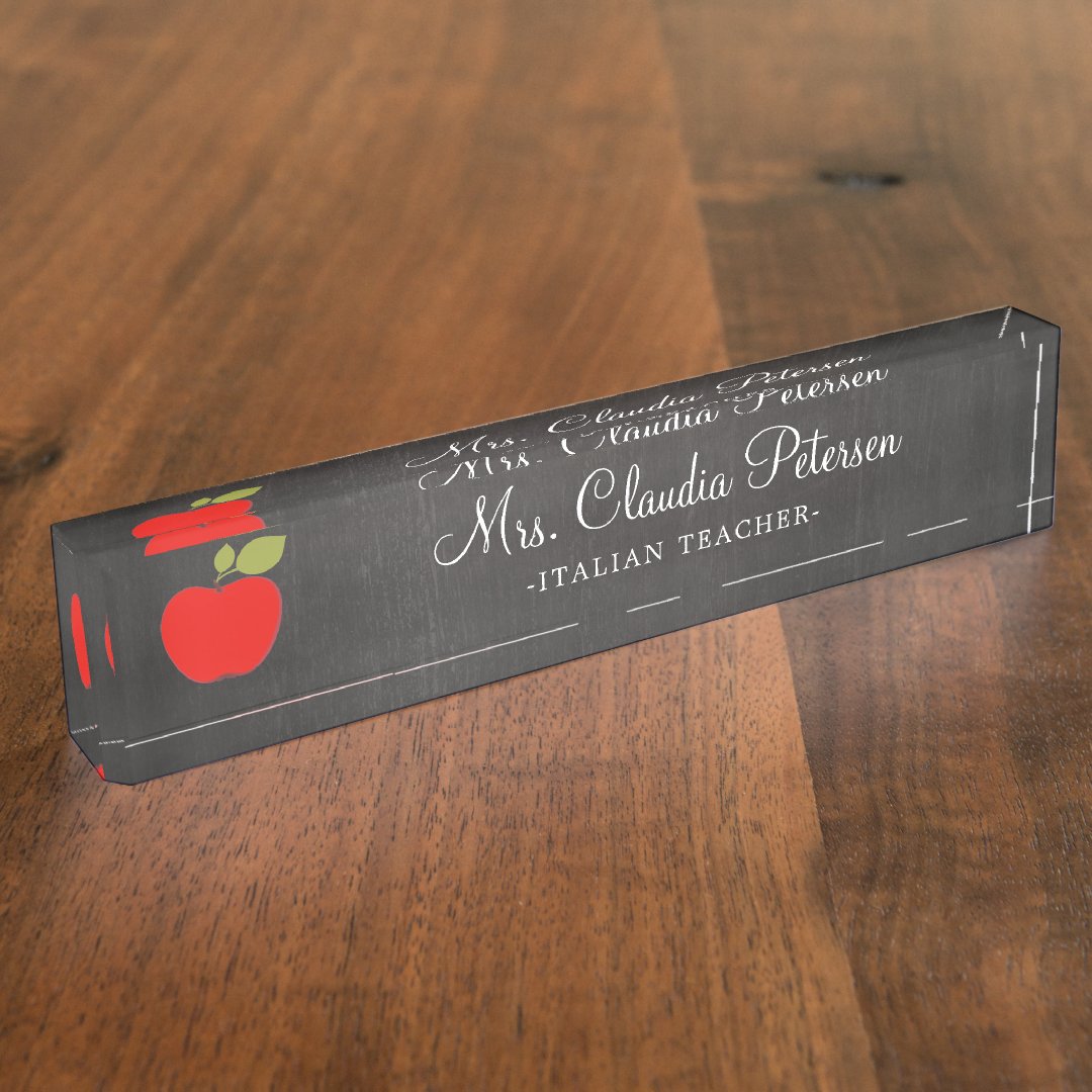 Blackboard and Red Apple School Teacher Desk Name Plate | Zazzle