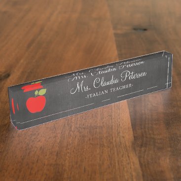 Blackboard And Red Apple School Teacher Desk Name Plate