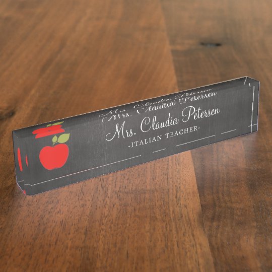 Blackboard And Red Apple School Teacher Desk Name Plate Zazzle Com