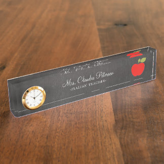 Blackboard and Red Apple School Teacher Desk Name Plate