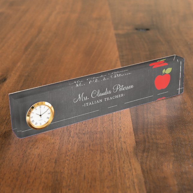 Blackboard and Red Apple School Teacher Desk Name Plate (Side)