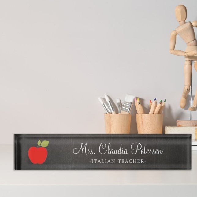 Blackboard and Red Apple School Teacher Desk Name Plate (Creator Uploaded)