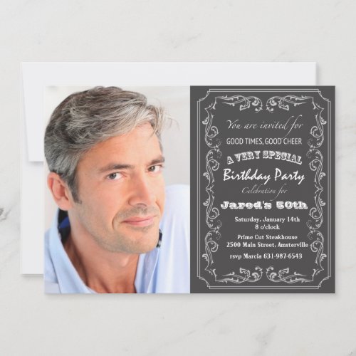 Blackboard Birthday Photo Invitation