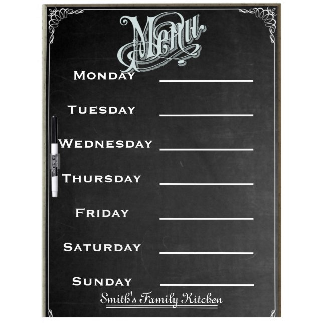 Blackboard Chalkboard Weekly Family Dinner Menu (Front)