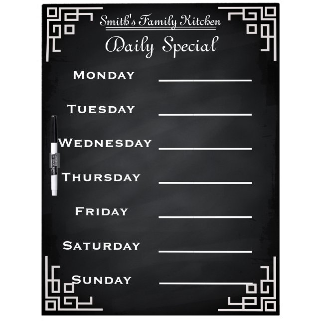 Blackboard Chalkboard Weekly Family Dinner Menu (Front)