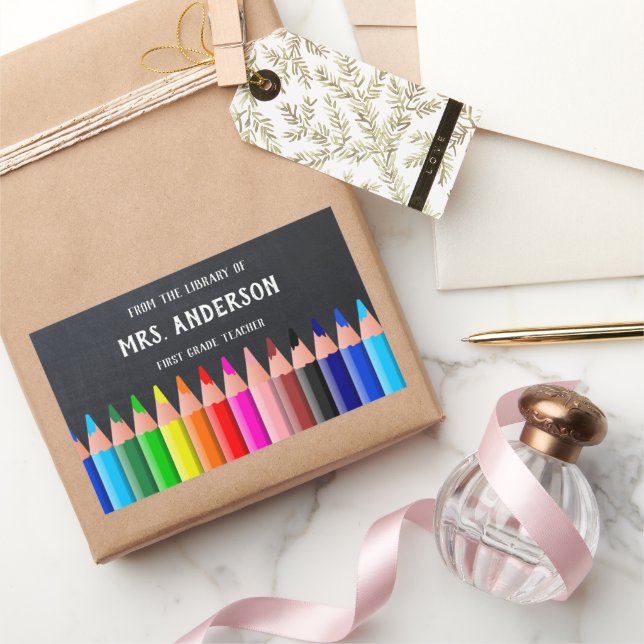 Blackboard Colored Pencils Teacher Library Rectangular Sticker (Gifting)