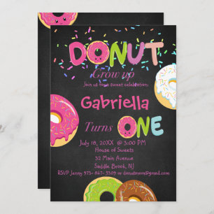 Blackboard DONUT Grow Up First Birthday Party Card