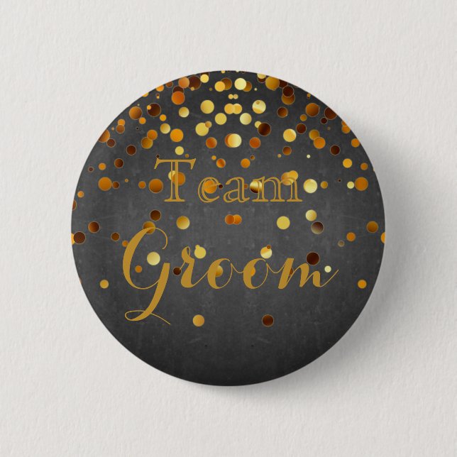 Blackboard Gold Glitter Foil Wedding Team Groom Pinback Button (Front)