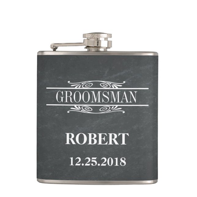 Blackboard Groomsman Wedding Hip Flask (Front)