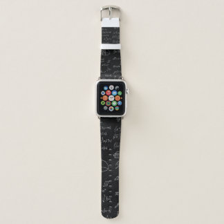 Blackboard inscribed with scientific formulas and  apple watch band