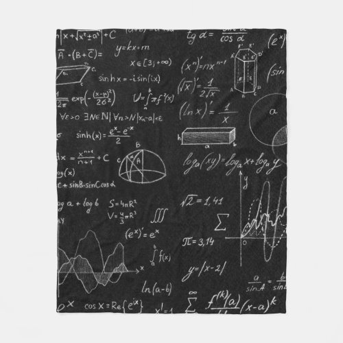 Blackboard inscribed with scientific formulas and  fleece blanket