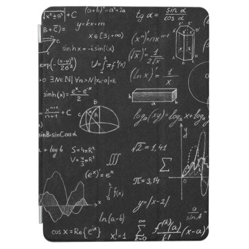 Blackboard inscribed with scientific formulas and  iPad air cover
