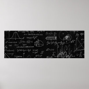 Blackboard inscribed with scientific formulas and poster