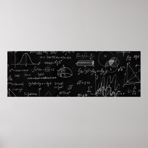 Blackboard inscribed with scientific formulas and  poster