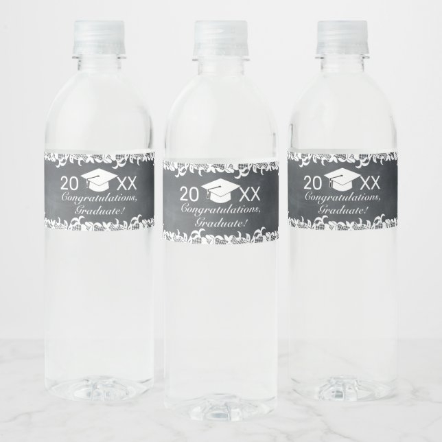 Blackboard & Lace Graduation Water Bottle Label (Bottles)